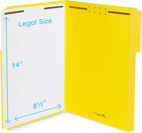 Blue Summit Supplies Yellow File Folders with Prongs, Legal Size, 1/3 Cut Reinforced Tabs, Durable 2 Prongs for