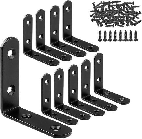 10PCS Black Metal Corner Angle Brackets 90 Degree Joint Fastener Flat L-Shape