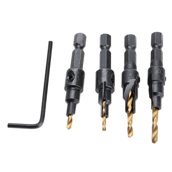 1/4 inch Hex Shank Countersink Drill Bit Power Tools Accessories, 4Pcs/Set (Gold)
