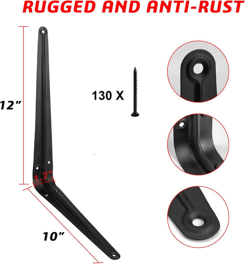 20 Pack 12 Inch Heavy Duty Black Iron Metal Floating Shelves Bracket, L Corner Brace Support, J Metal Joint Angle