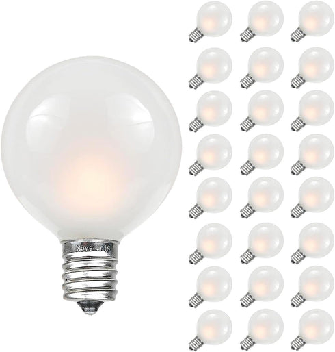 Novelty Lights 25 Pack G40 Frosted White Outdoor Globe Bulbs, Light Bulbs