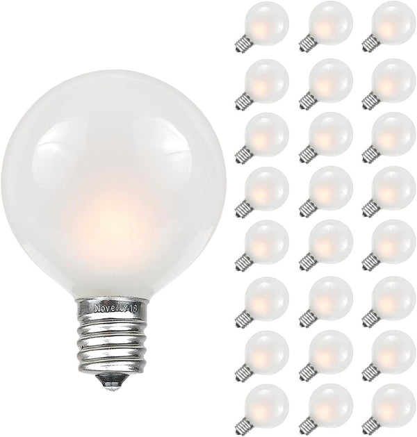 Novelty Lights 25 Pack G40 Frosted White Outdoor Globe Bulbs, Light Bulbs