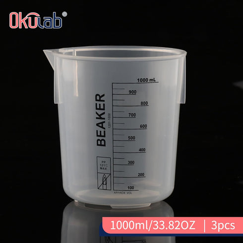 3 Pcs Plastic Beaker Set, 1000ml (33.8oz) Black Graduated Beakers with Dump Spout for Mixing and Measuring