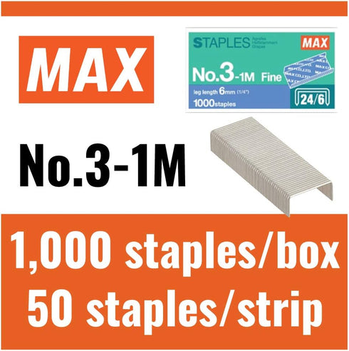MAX 1/4-Inch Staples for HD-3DF Stapler, 1,000 Staples Per Box (3-1M)