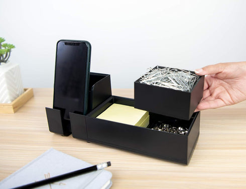 Bostitch Office Konnect Desk Organizer and Charging Station - 2 USB Ports & 2 Plugs, Accessory Tray, 4-Piece Design,