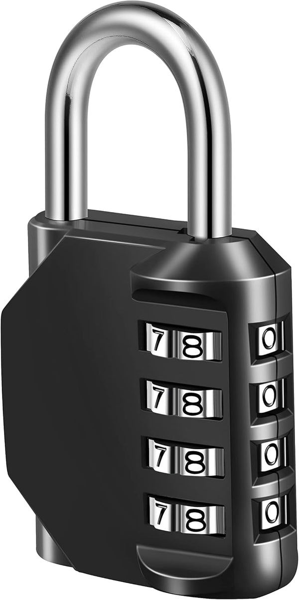 Combination Lock, 4 Digit Padlock for School Gym Locker, Toolbox, and Storage Cases (1 Pack, Black)