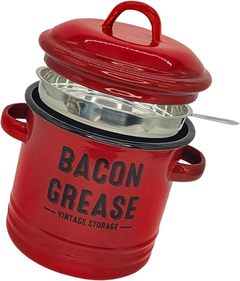 Generic Double Handle Bacon Grease Container with Strainer & Spoon, Dishwasher Safe Kitchen