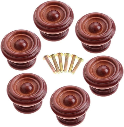FirstDecor 6PCS (37x26mm) Farmhouse Style Wooden Knobs Wood Drawer Shoe Cabinet Bedside Table Knobs Pulls Safety