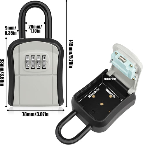 Key Lock Box, Portable Lockbox for House Key, 4 Digit Combination Key Safe Storage, Waterproof Wall Mounted