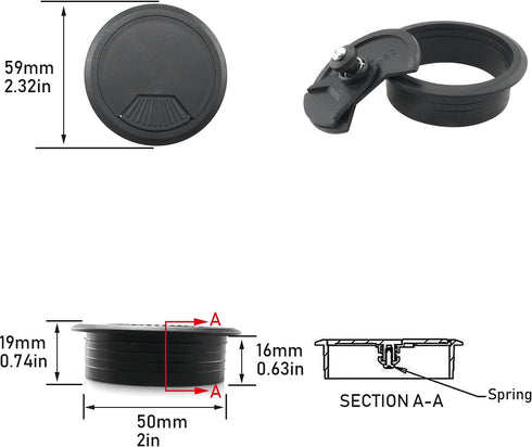 4pcs Black Desk Grommet Cable Cord Organizer, Adjustable 2 Inch Hole Cover for Office PC Desk