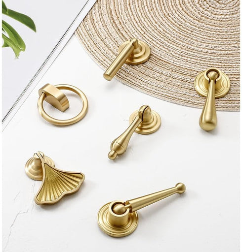 PIYYQNY 2 Pack 57mm) Dresser Knobs Drawer Pulls Brass Pendant Handle Gold Drawer Handle Bedroom Wardrobe Bedside Table