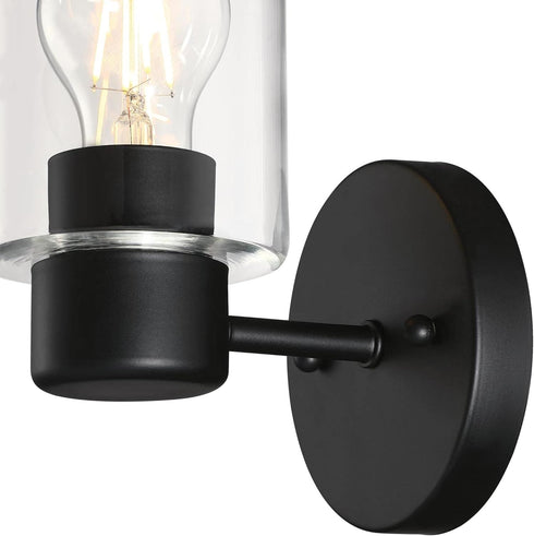 6115500 Westinghouse Sylvestre Transitional One-Light Indoor Wall Light Fixture, Matte Black Finish, Clear Glass