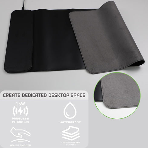 Loyobo 15W 29x13 inch Magnetic Wireless Charging Gaming Mouse Pad for MacBook, PC, Laptop - Large PU Leather
