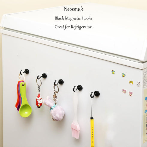 Neosmuk Black Magnetic Hooks,Heavy Duty Earth Magnets with Hook for Refrigerator, Extra Strong Cruise Hook for Hanging, Magnetic Hanger for Curtain, Grill (Black, Pack of 12) by Neosmuk