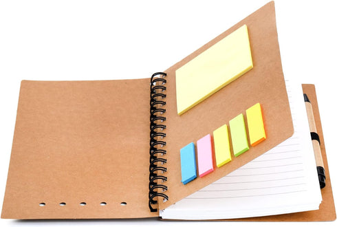 SOUJOY 10 Pack A5 Spiral Notebooks, Lined Notepad with Pen, Kraft Paper, Sticky Notes, Page Marker Tabs