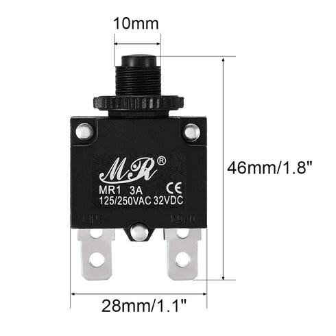 uxcell 2Pcs Thermal Overload Protector, AC 125/250V 3A Push Button Reset Circuit Breaker