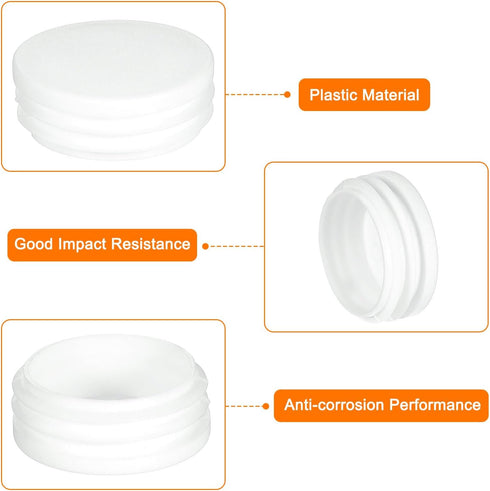 1-3/4(45mm) 4 uxcell Round Plastic Plug, Pcs White Pipe Tubing End Cap Plastic Plug Cap Insert Glide Insert for Metal