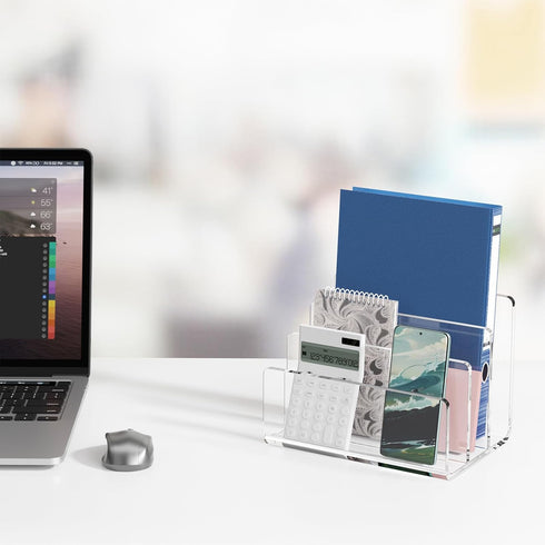Richboom Clear Acrylic File Sorter, 8.5"x6.3"x6.2", Upright Desk Organizer for Mail, Document, Notebook, 3 Sections
