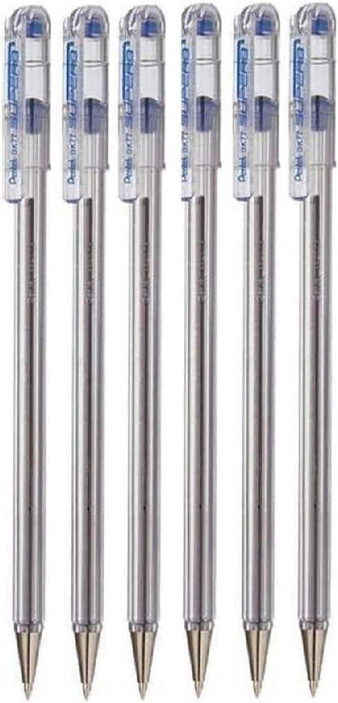 Pentel Blue Superb Ballpoint Pen 0.7mm Nib Tip - Fine Line Refillable Ink BK77 (Pack of 6)