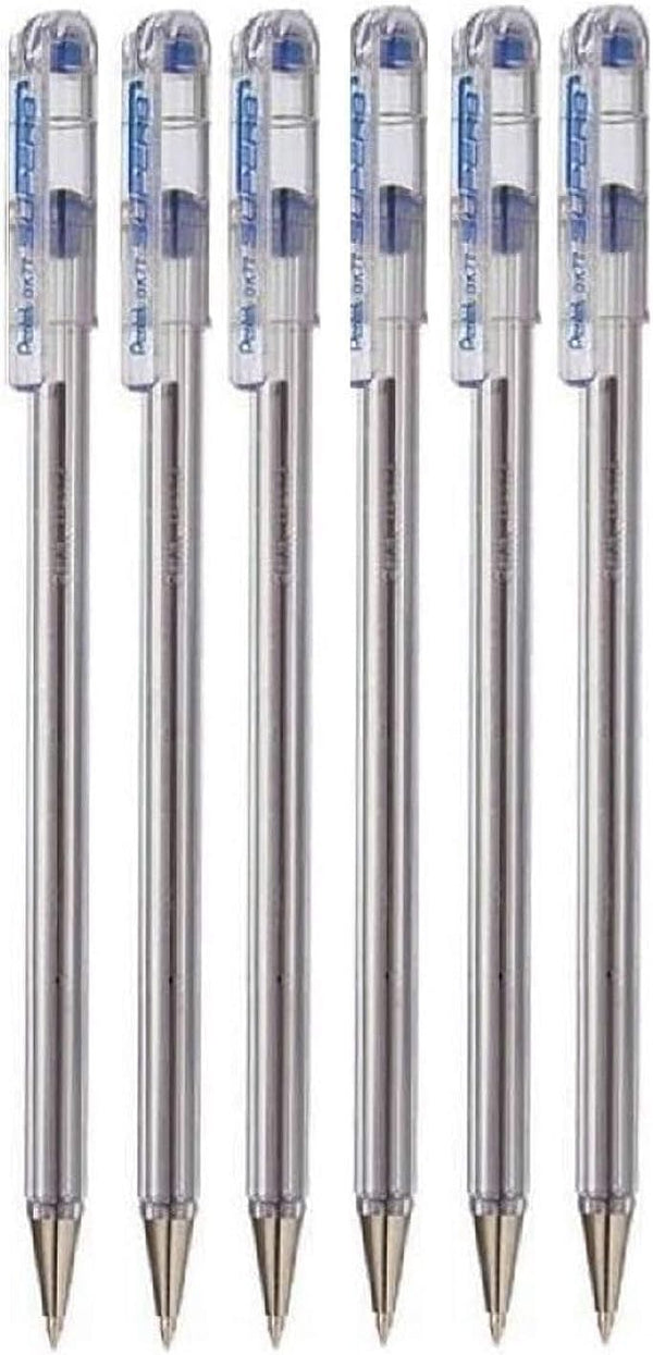 Pentel Blue Superb Ballpoint Pen 0.7mm Nib Tip - Fine Line Refillable Ink BK77 (Pack of 6)