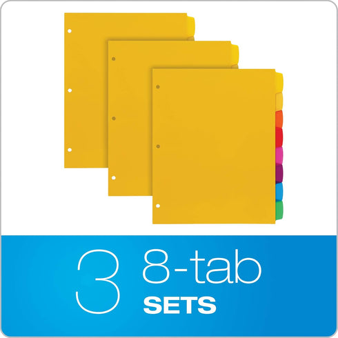 Oxford Write & Erase Plastic Binder Dividers, 8 Tab, Write On Tabs, Erase with Ballpoint Pen, 3 Sets, Asstd. Colors