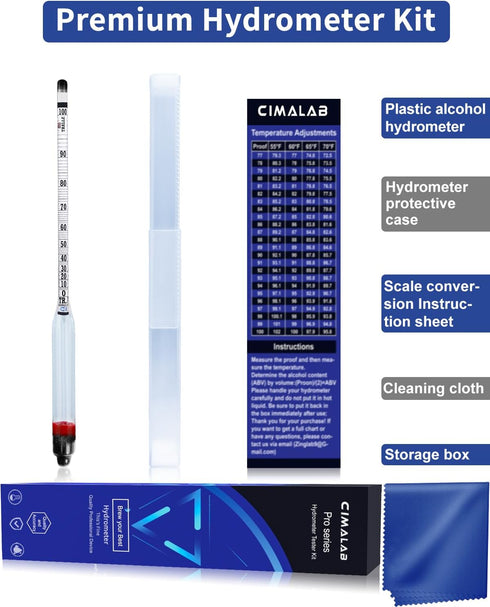 Hydrometer Alcohol Meter, 0-200 Proof and Tralle Alcohol Tester for Liquor, Moonshine, Spirits