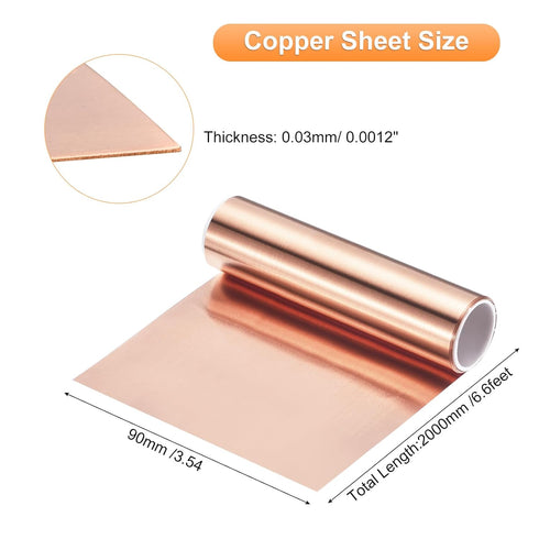 uxcell Copper Sheet Roll 2000mm x 90mm x 0.03mm, 99.9% Pure Copper Strip Copper Flashing Metal Foil Plate for Electricity DIY Projects (Multiple Sizes)