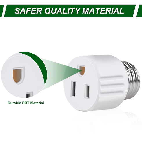 Outlet Light Socket Adapter, E26 Light Bulb to Outlet Socket Converter, Light Bulb Plug Adapter for Porch Light,