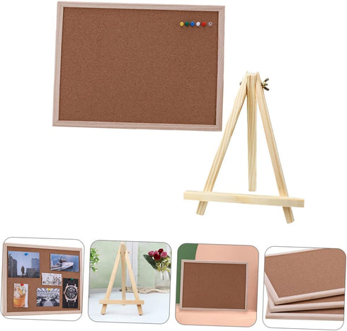 STOBOK Wooden Frame Message Board, Small Cork Board with Easel Display Stand for Home or Office Use