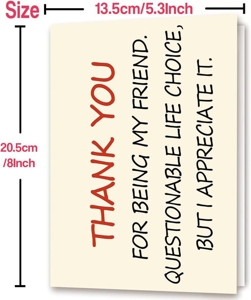 OJsensai Thank You Card Gifts for Best Friend, Funny Appreciation Card for Her He Women Men, Humor Friendship
