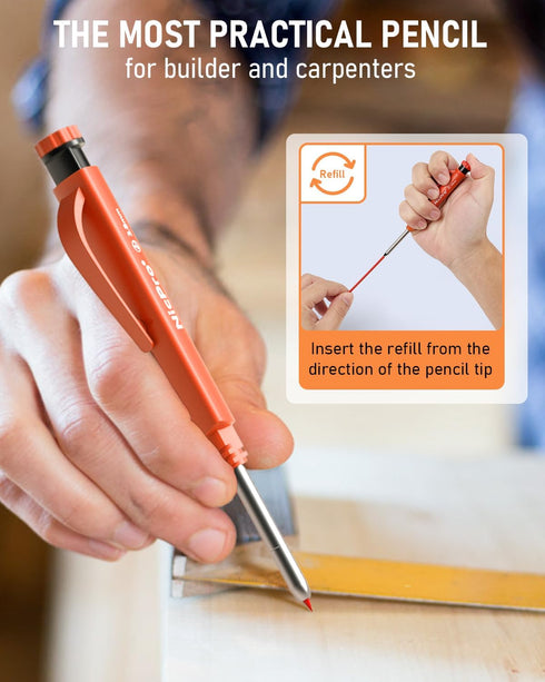 Nicpro Upgraded 3-IN-1 Carpenter Pencils Set with Finger Grip, 1 Construction Pencil and 13 Refill
