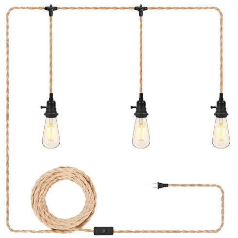 eivtokn Hanging Lamp Kit with 3 Light Plug in Pendant Light Cord, 23FT