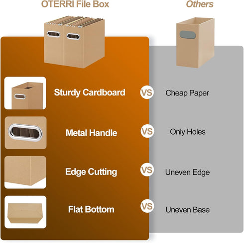 Oterri File Organizer, Small Collapsible Cardboard Box for Letter Size Files, Portable with Handle, Brown