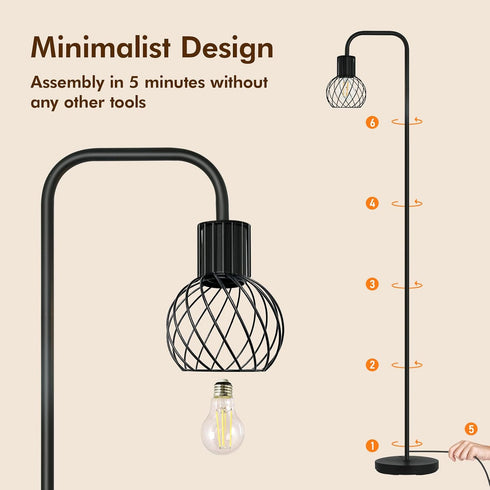 6W Bulb, Industrial Floor Lamp, LED Standing Lamp Modern with LED Foot Switch, Metal Tall Lamps for Living Room
