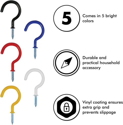 Millennial Essentials Vinyl Coated Screw-in Ceiling Cup Hooks, 2.9 Inches, 30 Pack, Available in 5 Colors