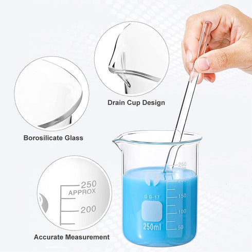 ZEEROQOLAB Glass Beakers Set, 5pcs Measuring Pyrex Beakers with Cleaning Brush and Droppers