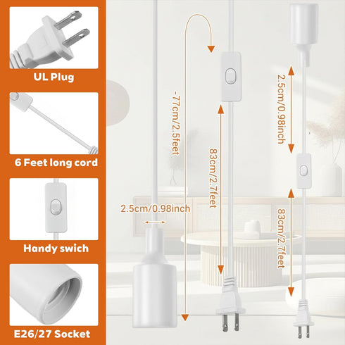 10 Pack E26/E27 Bulb 6 LED Light Socket Hanging Light Cord Pendant Lights Cord with Switch Lights Socket Extension