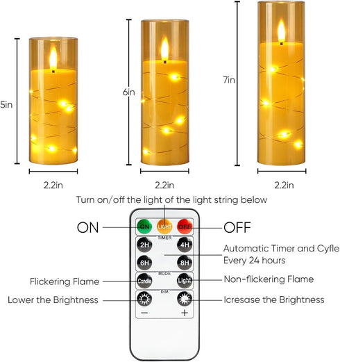 12Pcs Homemory Flameless Candles with Star String Fairy Lights, Flickering Battery Operated Candles, LED Fake Candles