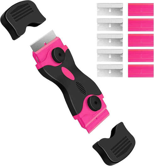 DEKEones Razor Blade Scraper, Double Edged Tool with 10 Razor Blades, Paint Scraper for Glass, Decals, and Stickers