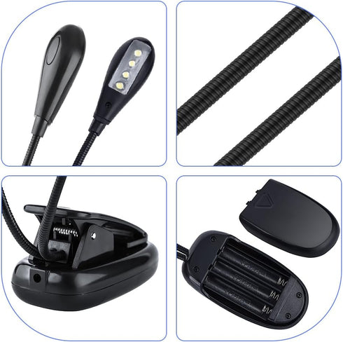 360Flexible Joyzan Music Stand Light, Clip on LED Book Lights Dual Arm Rechargeable Reading Lamp Eye Cared Gooseneck