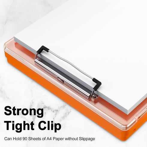 Clipboard with Storage, 8.5x11" Clip Boards with 2 Storage Cases, Heavy Duty Plastic, Folio & Side-Opening, Orange