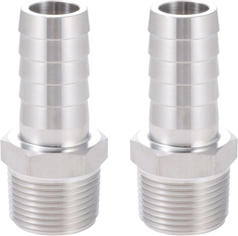 2 Pcs Stainless Steel 1/4" Barb x 1/2" MNPT Male Adaptor Coupler Connector for Home Brew Fitting