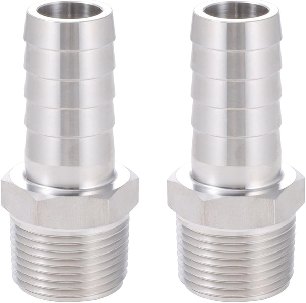 2 Pcs Stainless Steel 1/4" Barb x 1/2" MNPT Male Adaptor Coupler Connector for Home Brew Fitting