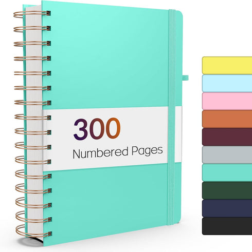 Forvencer Lined Spiral Journal Notebook, A5, 300 Numbered Pages, 100GSM Paper, Hardcover, Green, for Work, School, Men,