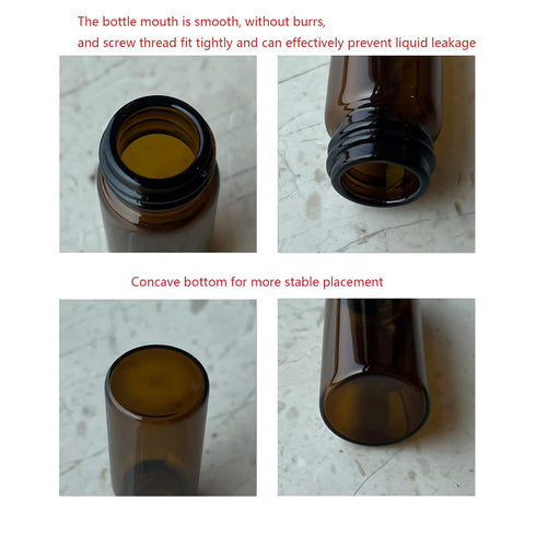 10ml Amber Glass Vials with Screw Caps and Plastic Stoppers, Leak-Proof Small Brown Liquid Sample Vial, 50PCS
