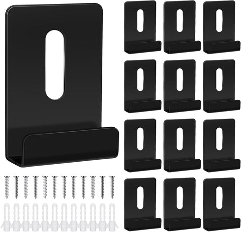 12 Pcs Heavy Duty Metal Mirror Holder Clips, Wide Channel Frameless Mirror Mounting Hardware with Screw Fit 1/4" (Black)