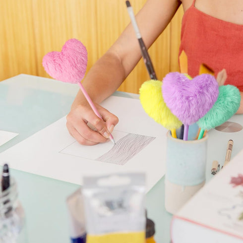 Pom Pom Ballpoint Pen, 4 Pack, Heart Shape Puffy Pens, Colorful Fuzzy Pens for School, Office, and Party Supplies