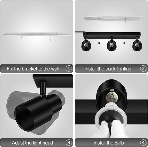 14.8ft 3 Hallway(GU10 Bulb) Plug-in Track Lighting LED, Track Light Fixtures Ceiling, Black Plug in Wall Lights