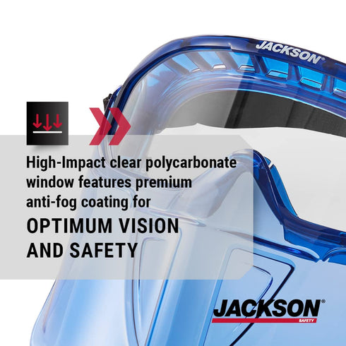 Jackson Safety GPL500 Safety Goggles with Flip Up/Detachable Blue Face Shield, Anti-Fog, Clear Lens