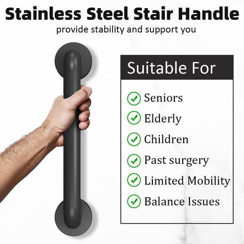 Metal Industrial Stairs Grab Wall Handrail, Safety Grab Bar for Indoor Outdoor Deck (Matte Black)